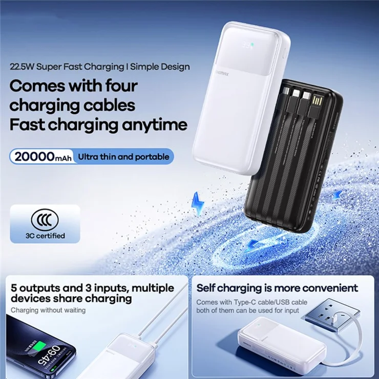 Remax Fcp-2 20000Mah Power Bank With 4 Built In Cables 1