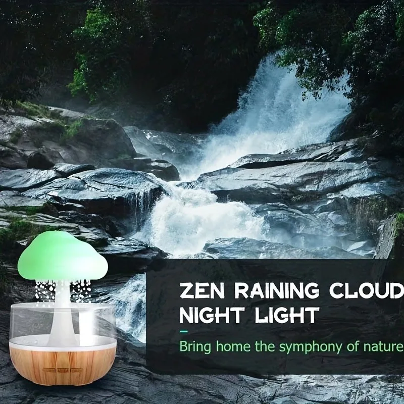 Rain Cloud Night Light Humidifier With Raining Water Drop Sound Oil Diffuser For Bedroom