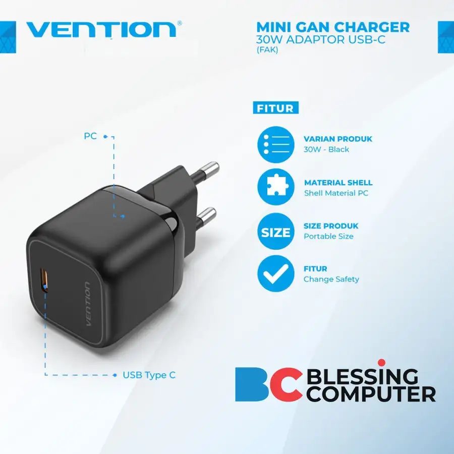 Vention Fakb0-Eu 30W Usb-C Gan Charger P