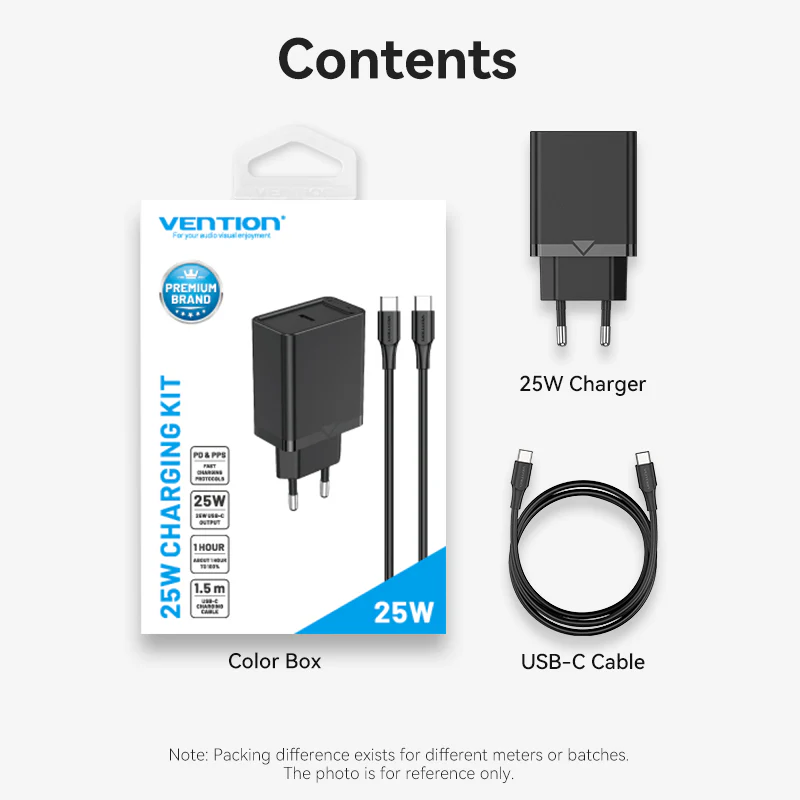 Vention Fahwf Eu 1 Port 25W Usb C Wall Charger With Usb C Cable Eu Plug V