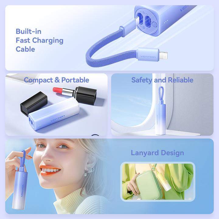 Vention Fhwr0 5000Mah 20W Power Bank With Usb C To Lightning Cable B