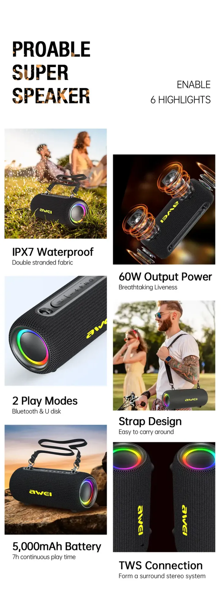 Awei Y1000 Stereo Sound Wireless Speaker As