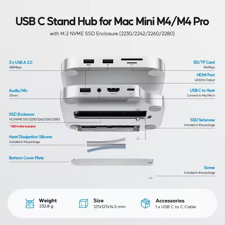 Pulwtop Mac Mini M4 M4 Pro Hub Stand Dock With External Storage Upgrade M 2 Ssd Enclosure A Fd