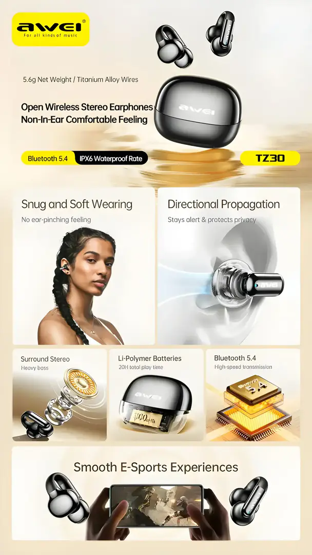 Awei Tz30 Open Ear Clip Bluetooth Headset A