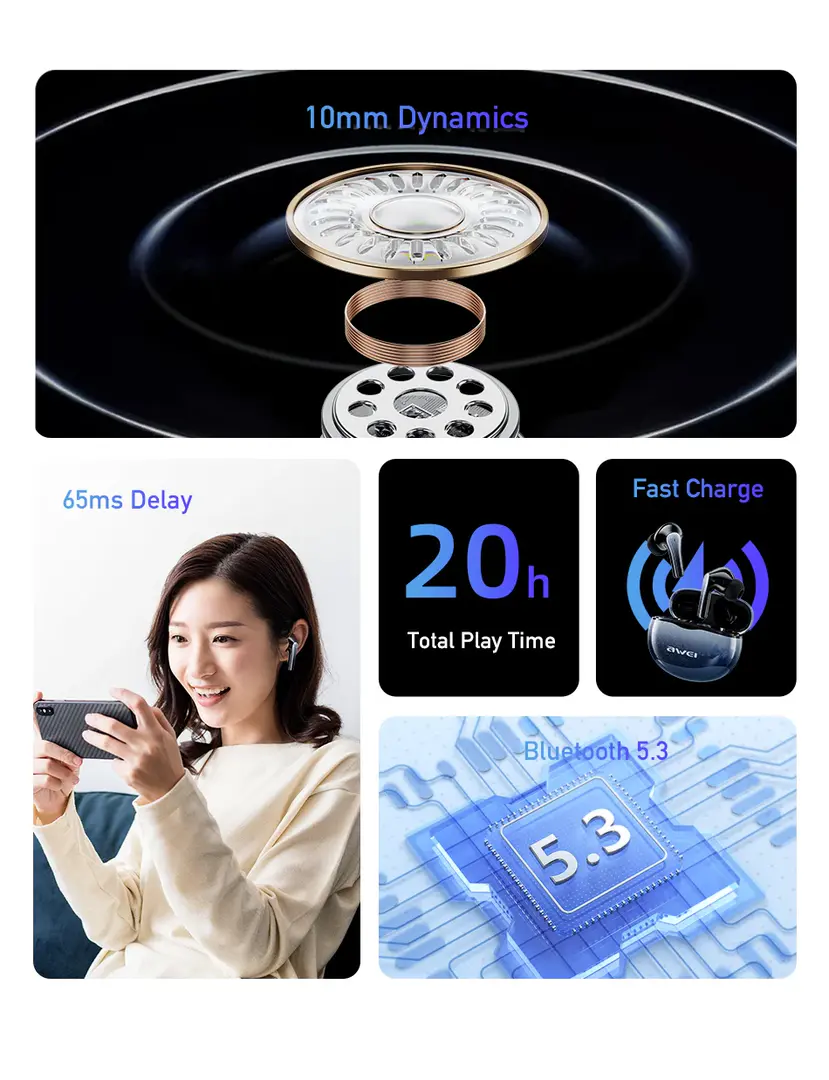 Awei T62 4 Mic Enc Earphones Bluetooth 5 3 Earbuds B