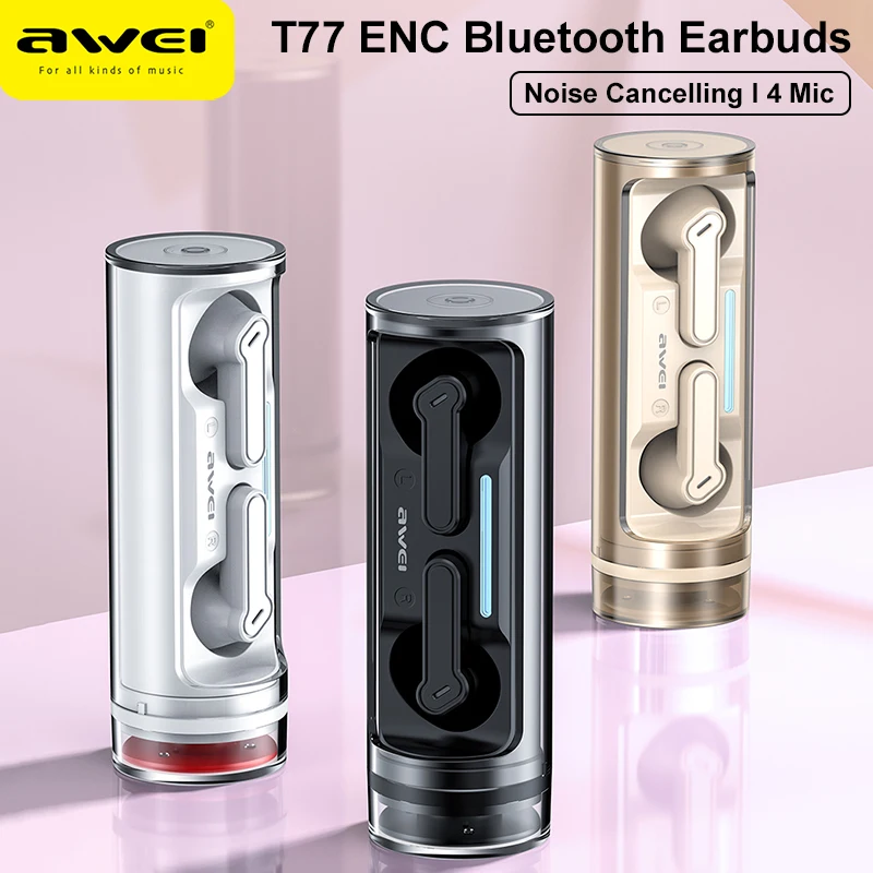Awei T77 Tws Wireless Earphone Double Mic Enc Bluetooth 5 3 A