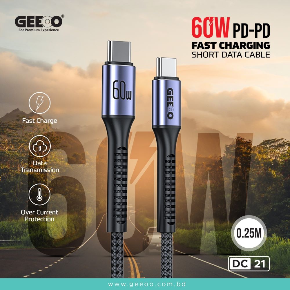 Geeoo Dc21 (Pd Pd) 60W Fast Charging Short Data Cable A Geeoo Dc21 (Pd Pd) 60W Fast Charging Short Data Cable A