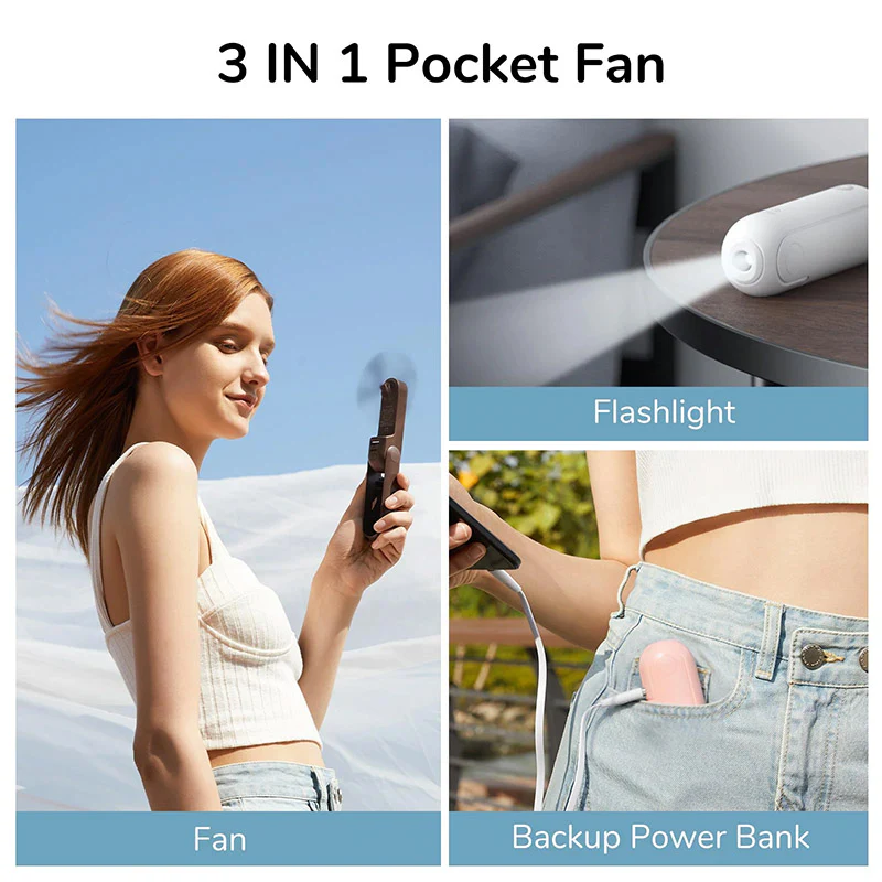 Jisulife F8 3 In 1 Mini Foldable Fan With Flashlight &Amp; Power Bank 2000Mah B