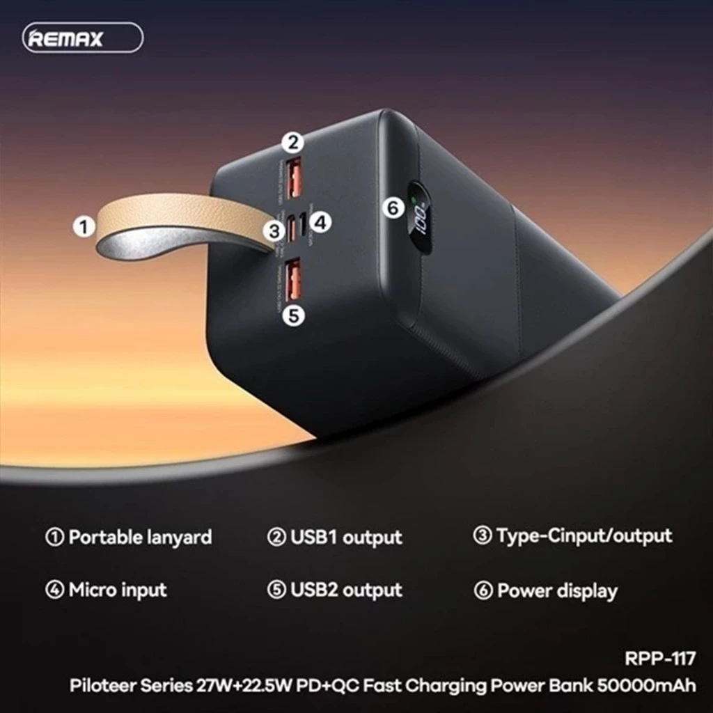 Remax Rpp 117 Piloteer Series 50000Mah 27W Fast Charging Power Bank C Remax Rpp 117 Piloteer Series 50000Mah 27W Fast Charging Power Bank C