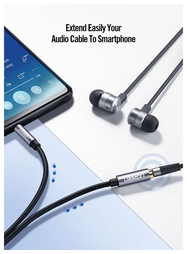 Ugreen Av118 (10593) 3 5Mm Male To 3 5Mm Female Extension Cable 1 5M C