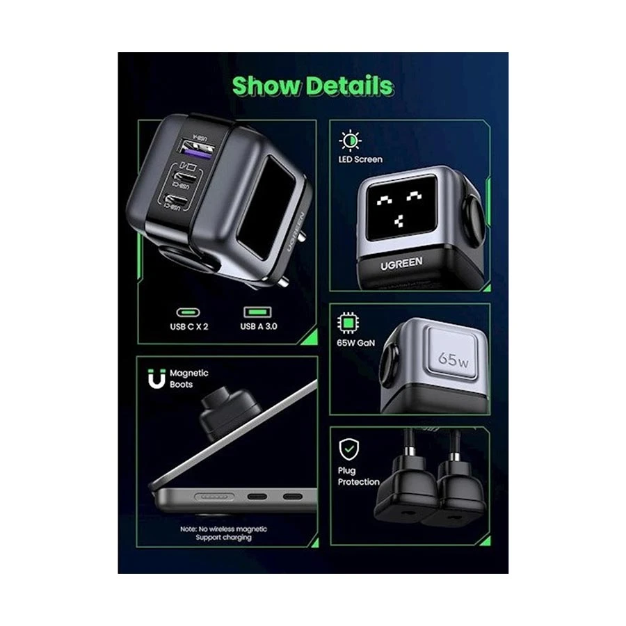Ugreen Nexode Rg Cd361 (25685B) 3 Port 65W Gan Fast Charger – Eu B