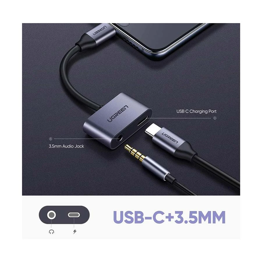 Ugreen Cm193 (50596) Type C To 3 5Mm Audio + Type C Female Aluminum Case Multiport Converter B Ugreen Cm193 (50596) Type C To 3 5Mm Audio + Type C Female Aluminum Case Multiport Converter B