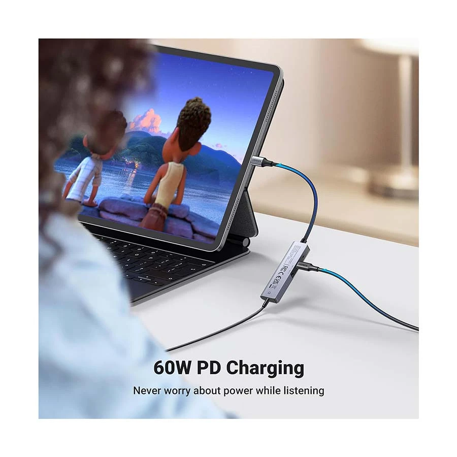 Ugreen Cm230 (90518) Type C Male To 3 5Mm &Amp; Usb C Pd Female Audio Converter With Built In Mic C