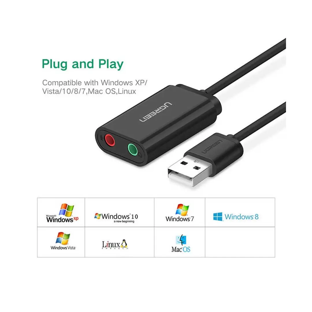 Ugreen Us205 30724 Usb Male To Dual 3 5Mm Female Audio Converter A