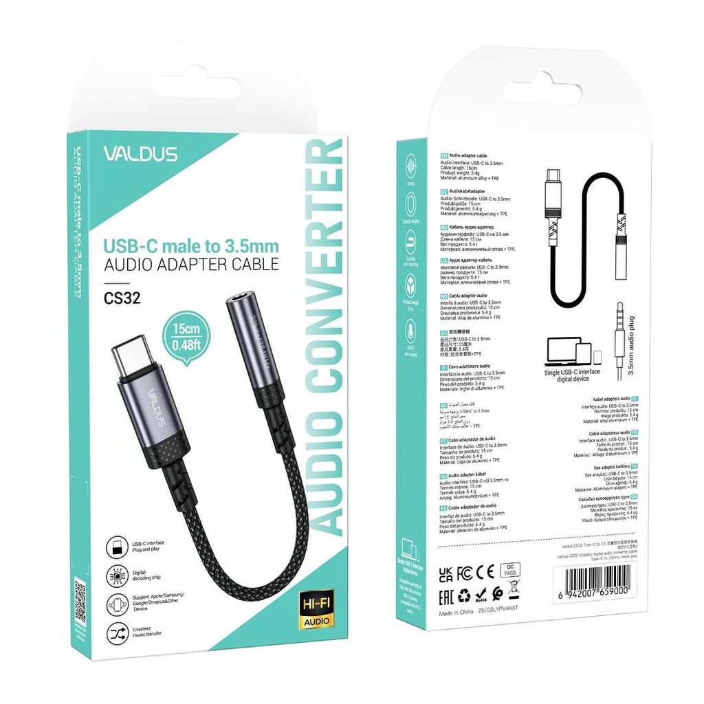 Valdus Cs32 Usb C To 3 5Mm Audio Adapter Cable C