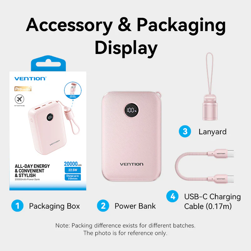 Vention Fkbl0 C 22 5W 20000Mah Led Display Power Bank With Built In Usb C To C Cable D Vention Fkbl0 C 22 5W 20000Mah Led Display Power Bank With Built In Usb C To C Cable D