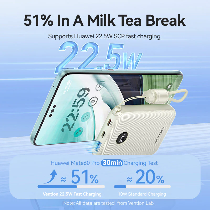 Vention Fkan0 C 10000Mah 22 5W Fast Charging Power Bank With Built In Usb C Cable C