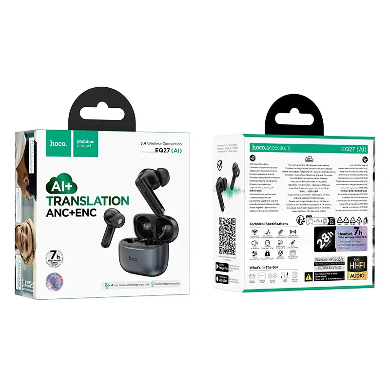 Hoco Eq27 Fun Ai Translation Earbuds Anc+Enc Noise Reduction B