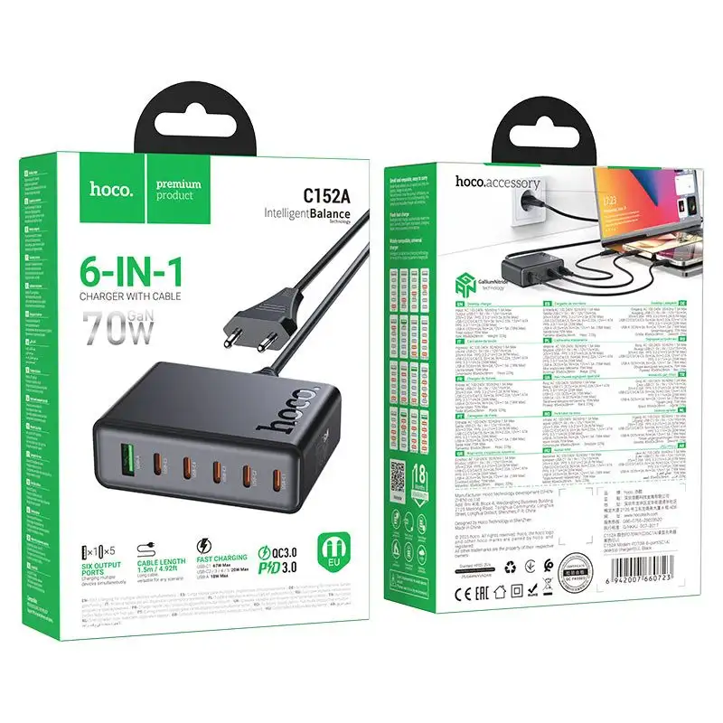 Hoco C152A Modern Pd 70W 6 Port Desktop Charger C Hoco C152A Modern Pd 70W 6 Port Desktop Charger C