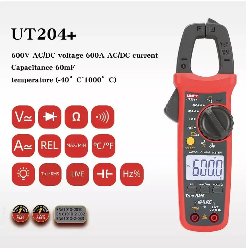 Uni T Ut204+ Digital Clamp Meter Ac Dc 600A C