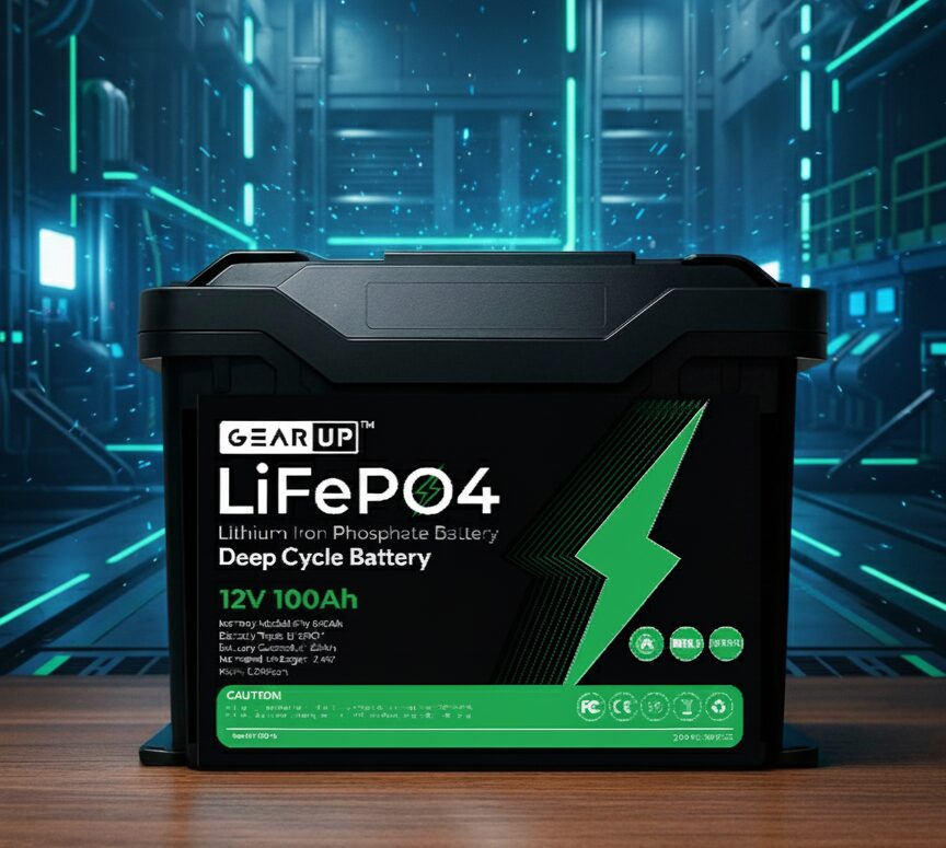 Gearup 12V 100Ah Lifepo4 Lithium Battery With Smart Bms + Bluetooth C