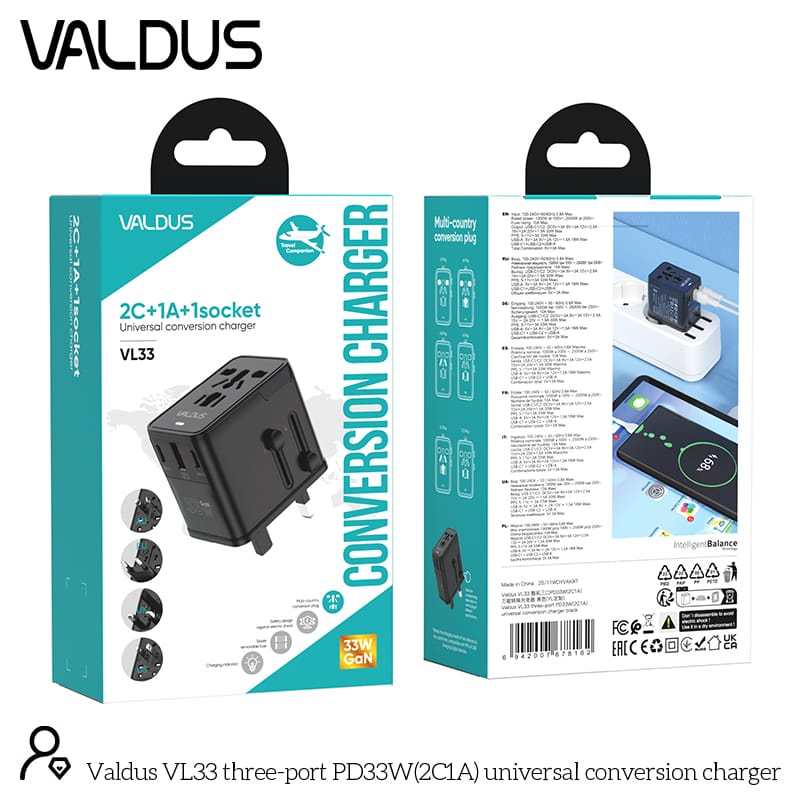 Valdus Vl33 33W Gan Universal Travel Adapter B